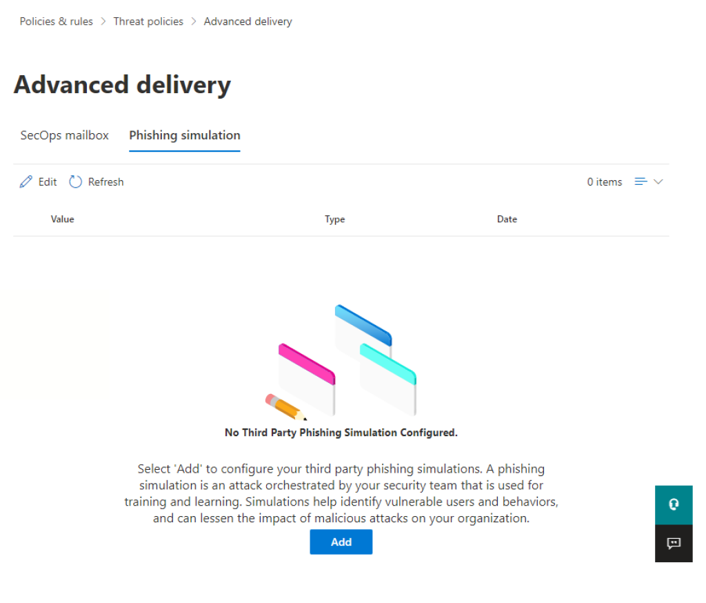 Location of the Phishing Simulation screen.