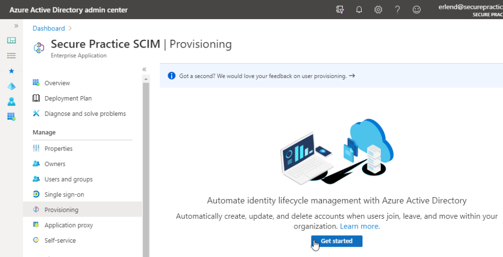 Provisioning in the Azure AD Admin Portal.