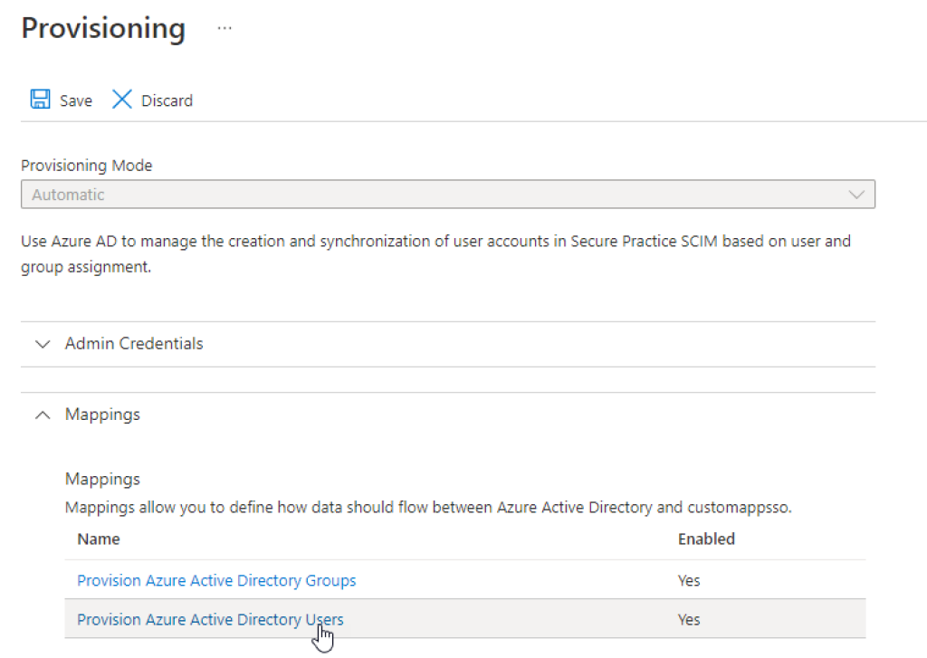 Location of the Provision Azure Active Directory Users link.