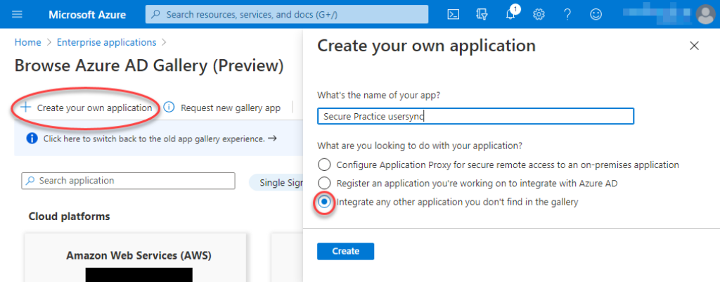 Creating another enterprise application in Azure AD.