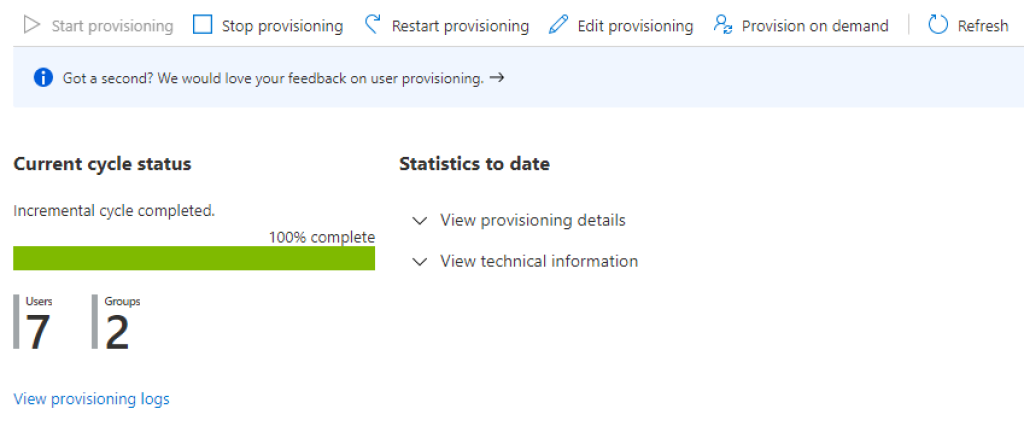 Current cycle status in Azure.