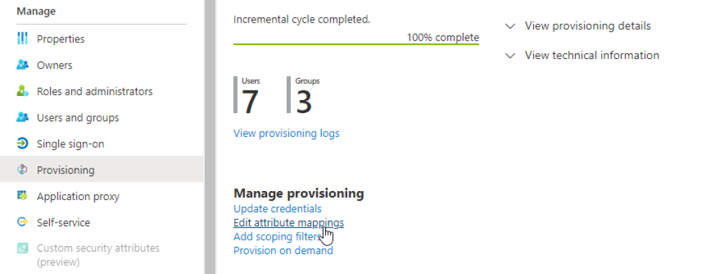 Location of the Edit Attribute Mappings link.
