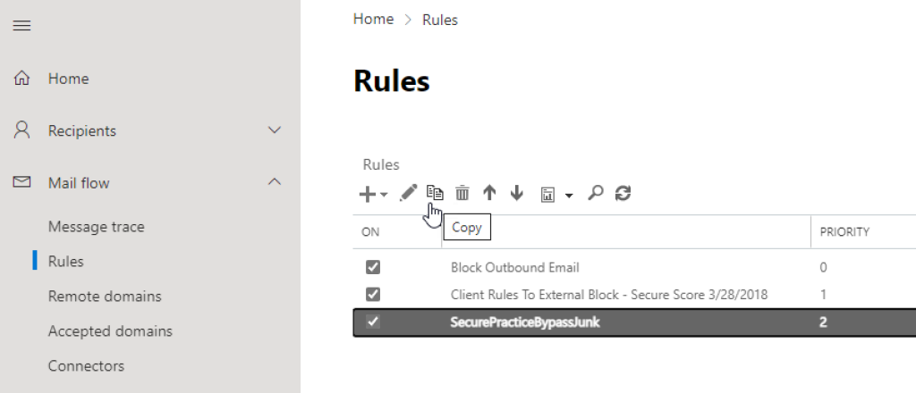 Location of the Copy option.