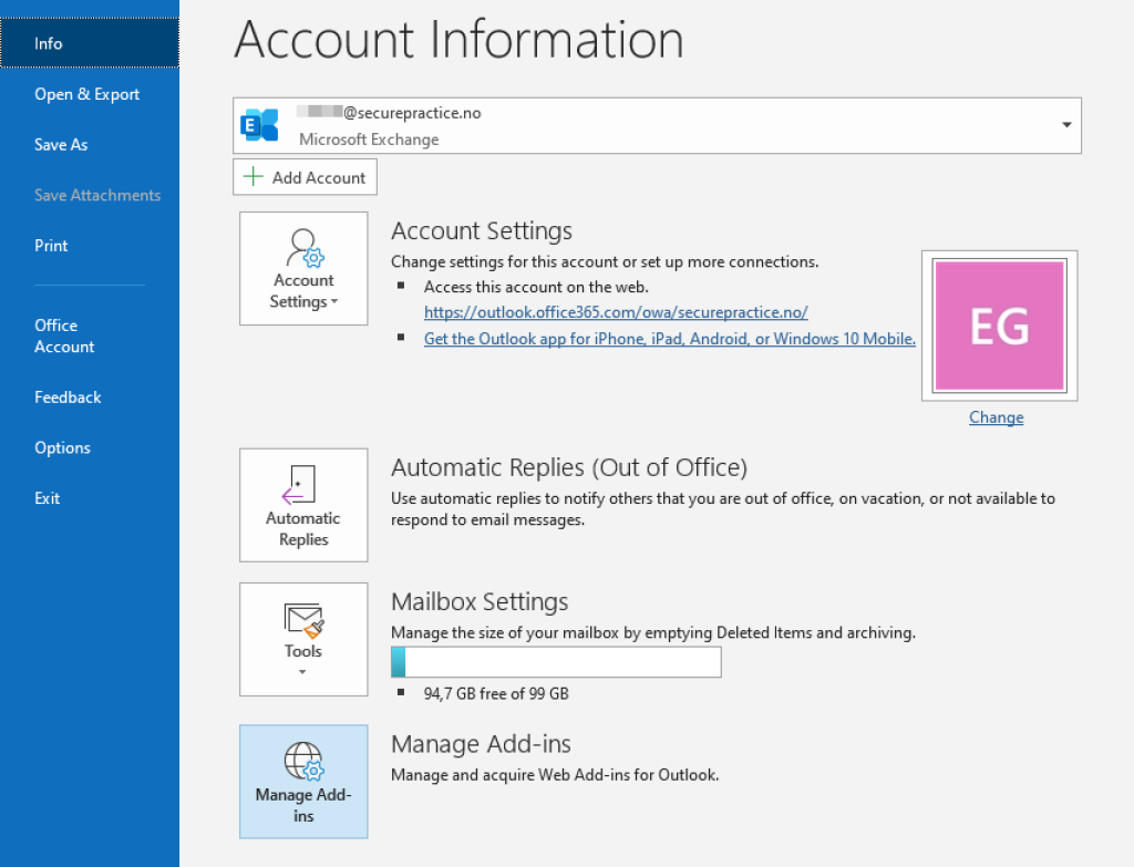 Manage add-ins in Outlook.