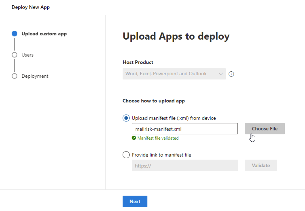 Office 365 upload file screen.