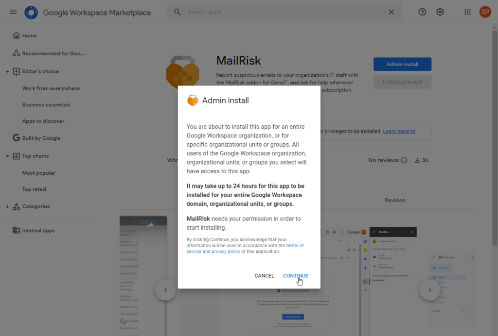 Install MailRisk in Google Workspace.