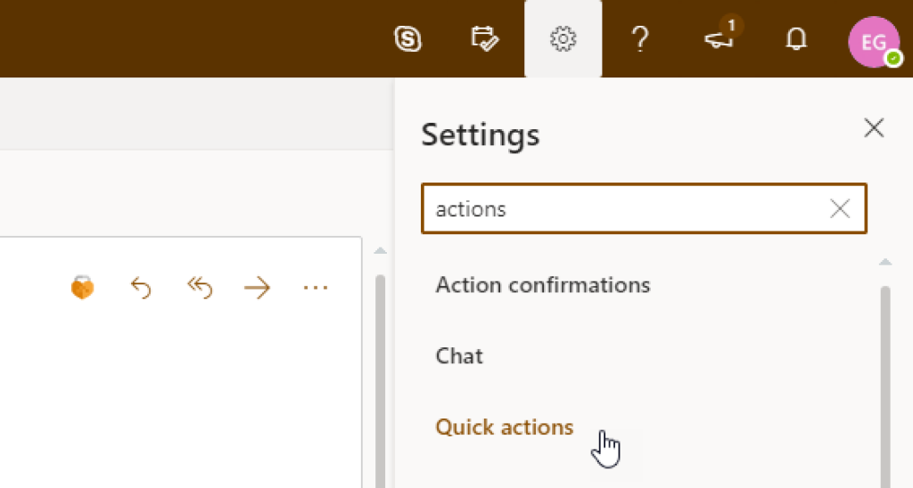Screenshot showing the location of “Quick actions”.