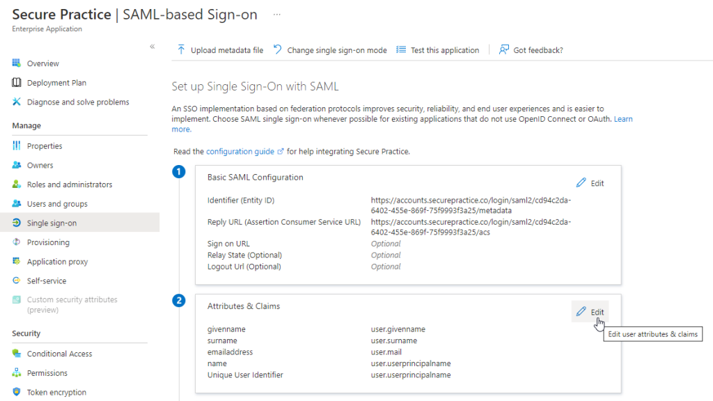 Attributes & Claims section.