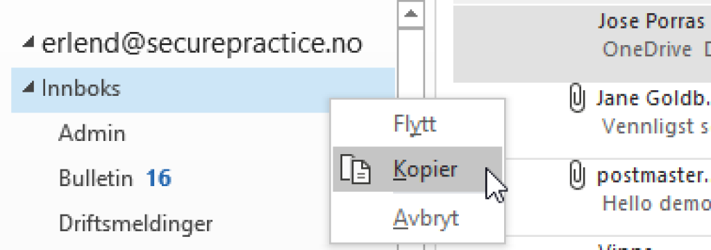 Shows the context menu revealed by right-clicking on an email.